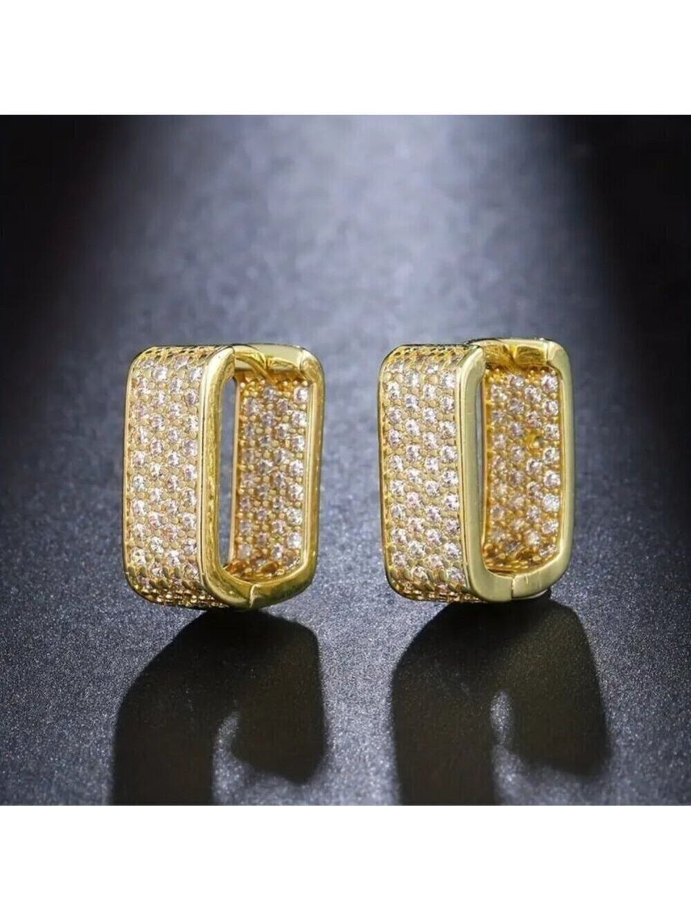 Rectangular Zircon Hoops Rose Gold Tone with Lots of Bling #1418 - Picture 11 of 13